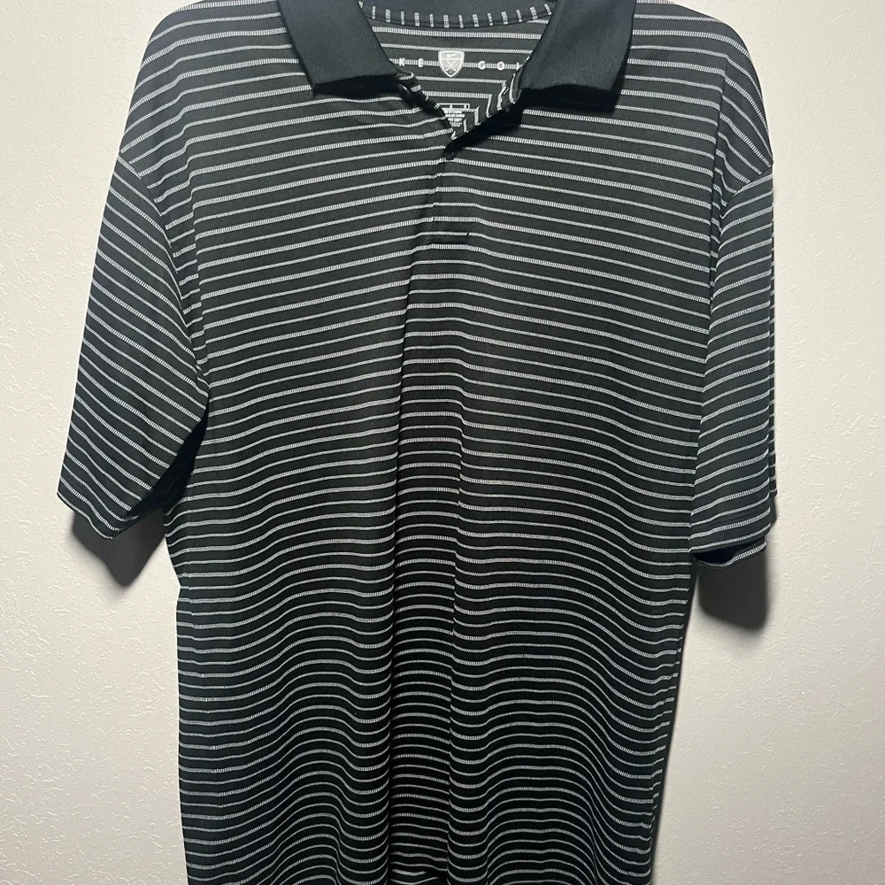 Men’s Black Nike White Striped Short Sleeve Golf Polo Size L
